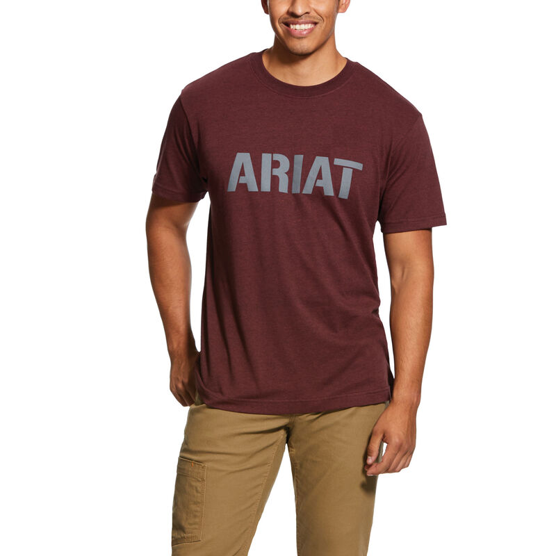 Camisetas Ariat Rebar Cotton Strong Block Burdeos Hombre - Chile 973-IUSDBO